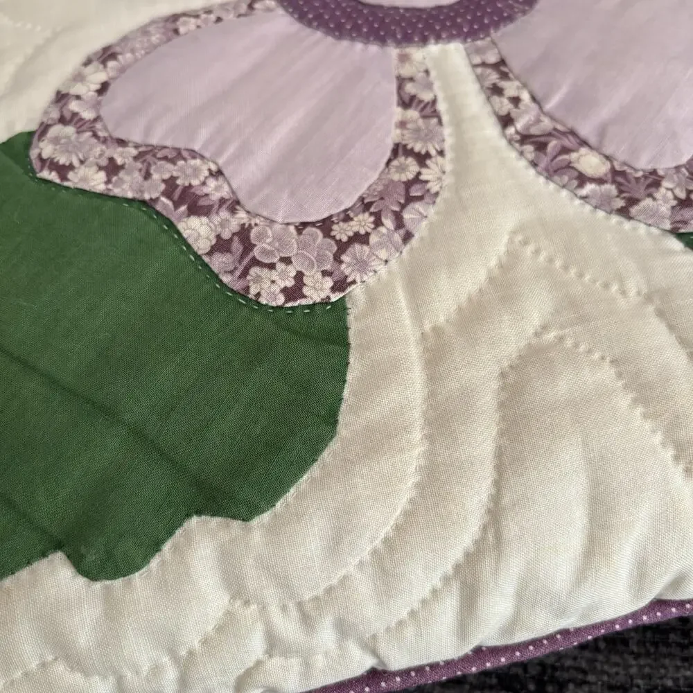 Vintage Cottage Core Quilted Hearts And Flower Throw Pillow